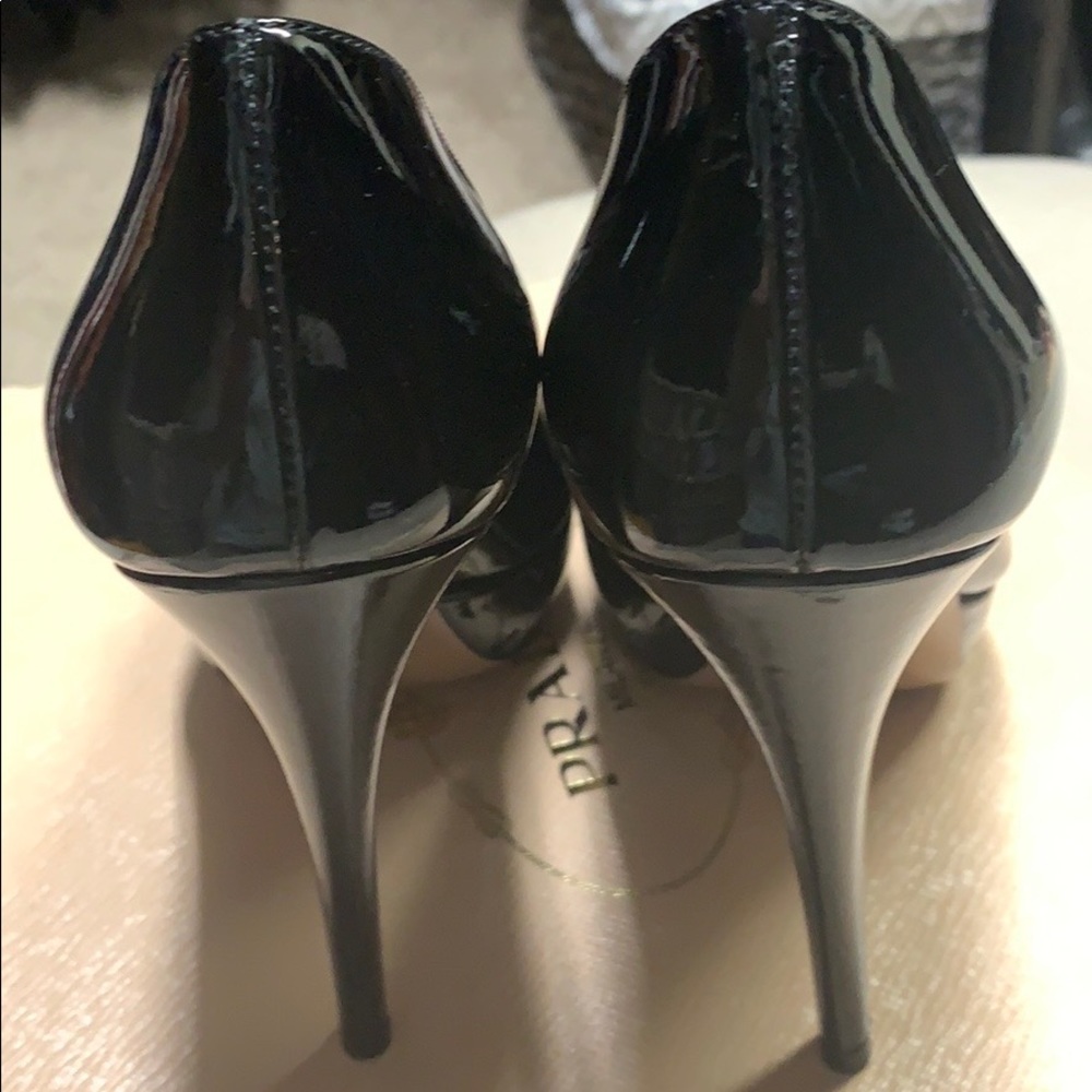 Prada Black Patent peep toe pumps size 37.5 - Picture 6 of 8